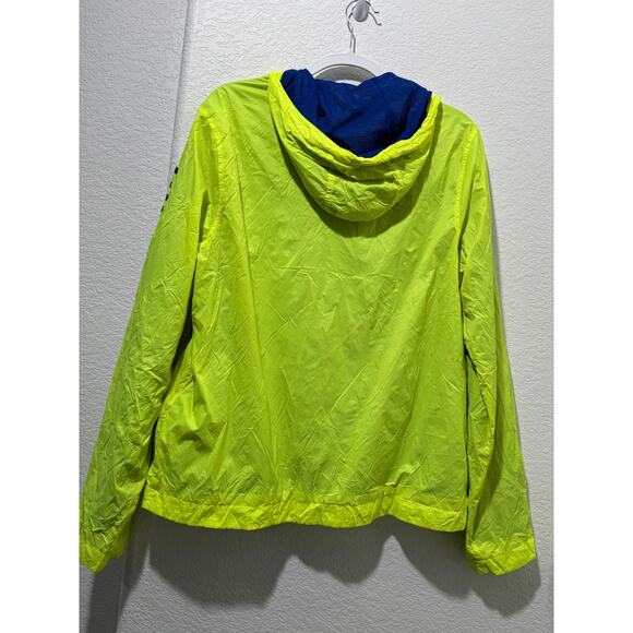 90s Tommy Hilfiger Mens Neon Green Yellow Hooded Windbreaker Jacket M Spell Out - Picture 2 of 13